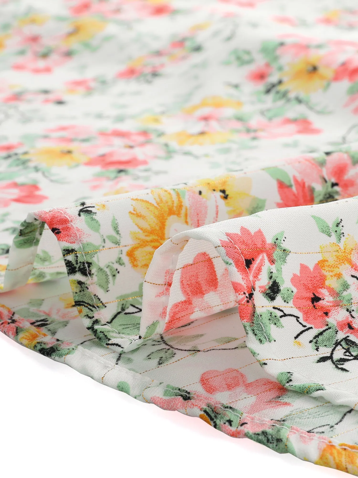Ruffle Elastic Waist Puff Sleeve A-Line Floral Print Flowy Dress sold by Allegra K product image thumbnail 4