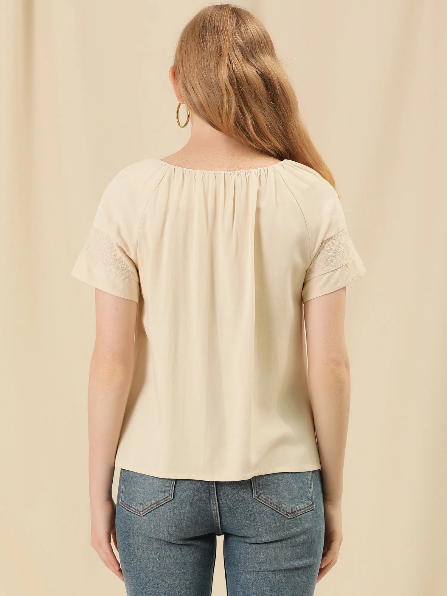 Cotton Embroidered Raglan Sleeve Peasant Blouse Tops sold by Allegra K product image thumbnail 3