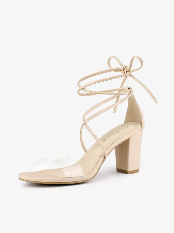 Open Toe Lace Up Clear Strap Block Heel Sandals sold by Allegra K