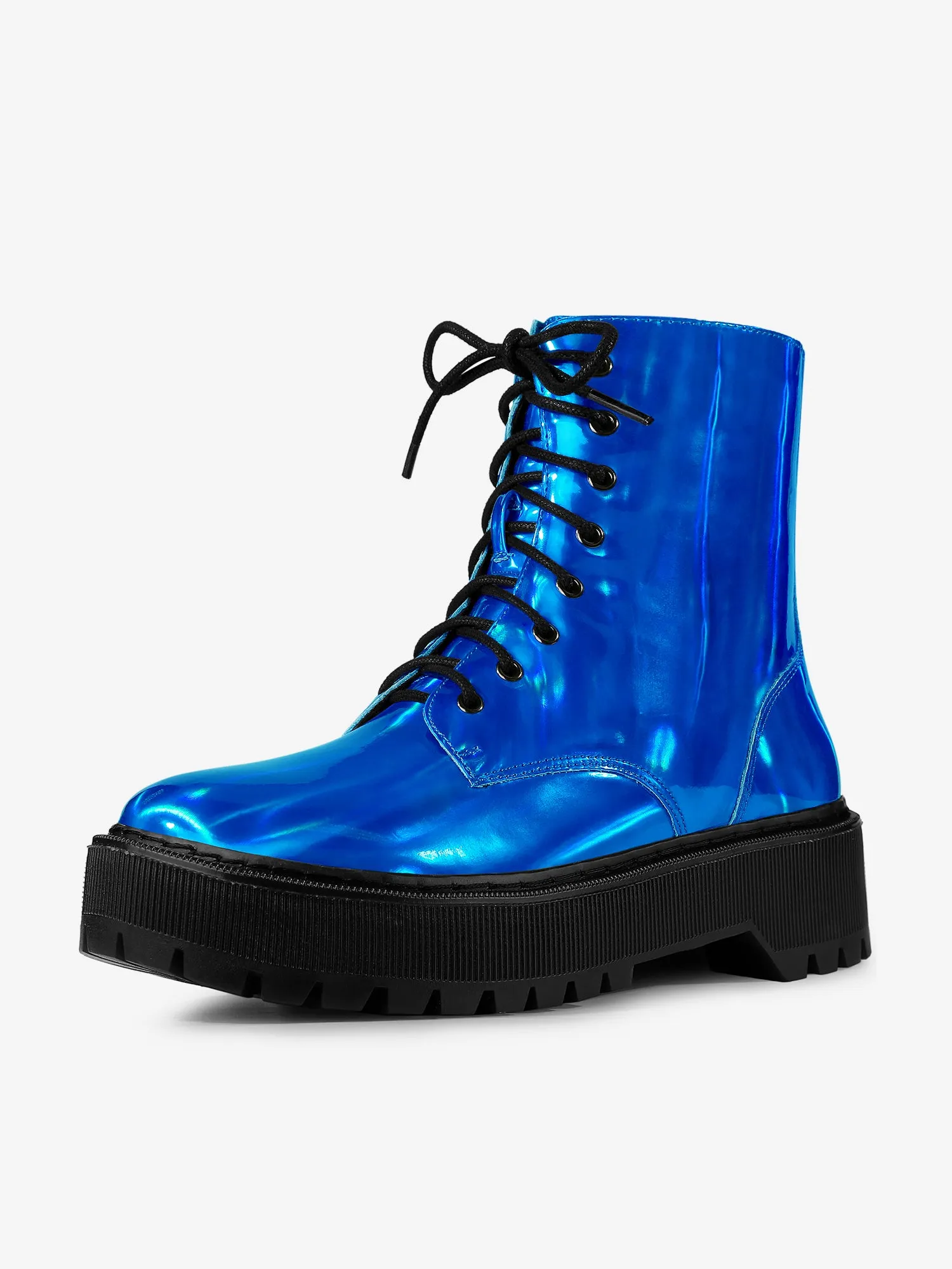 Round Toe Platform Lace Up Colorful Combat Ankle Boots sold by Allegra K