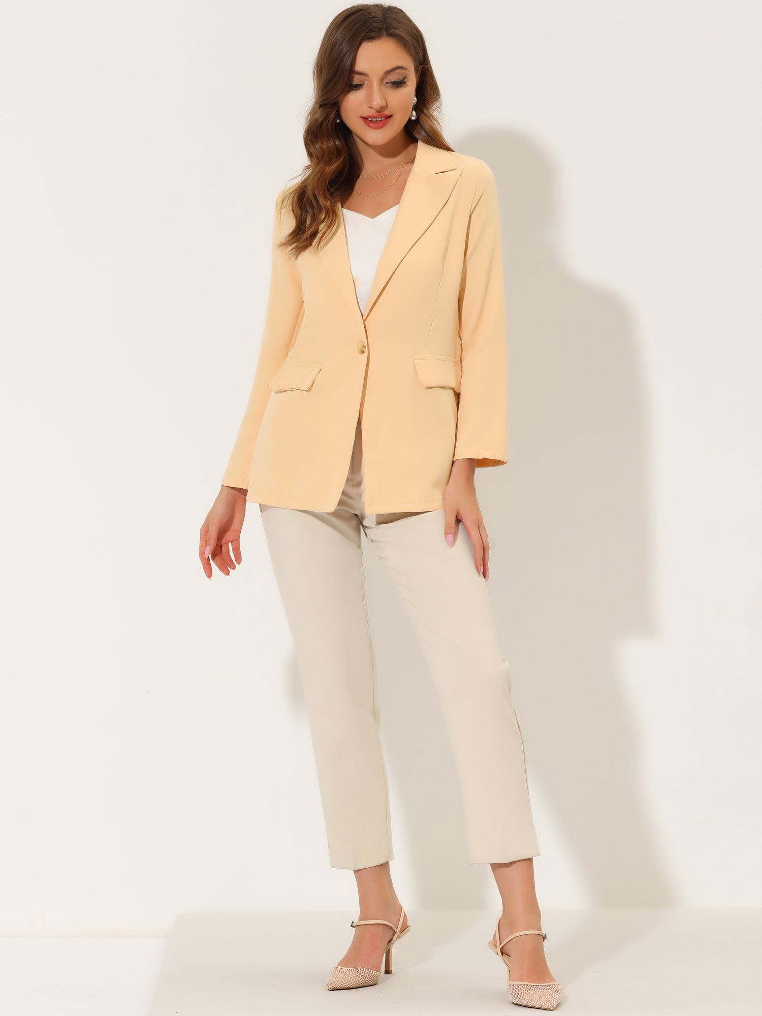 Solid Casual Blazer Lapel Collar Button Long Sleeve Work Jacket sold by Allegra K product image thumbnail 2
