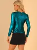 Long Sleeve Sparkly Party Glitter Shiny Metallic Blouse sold by Allegra K