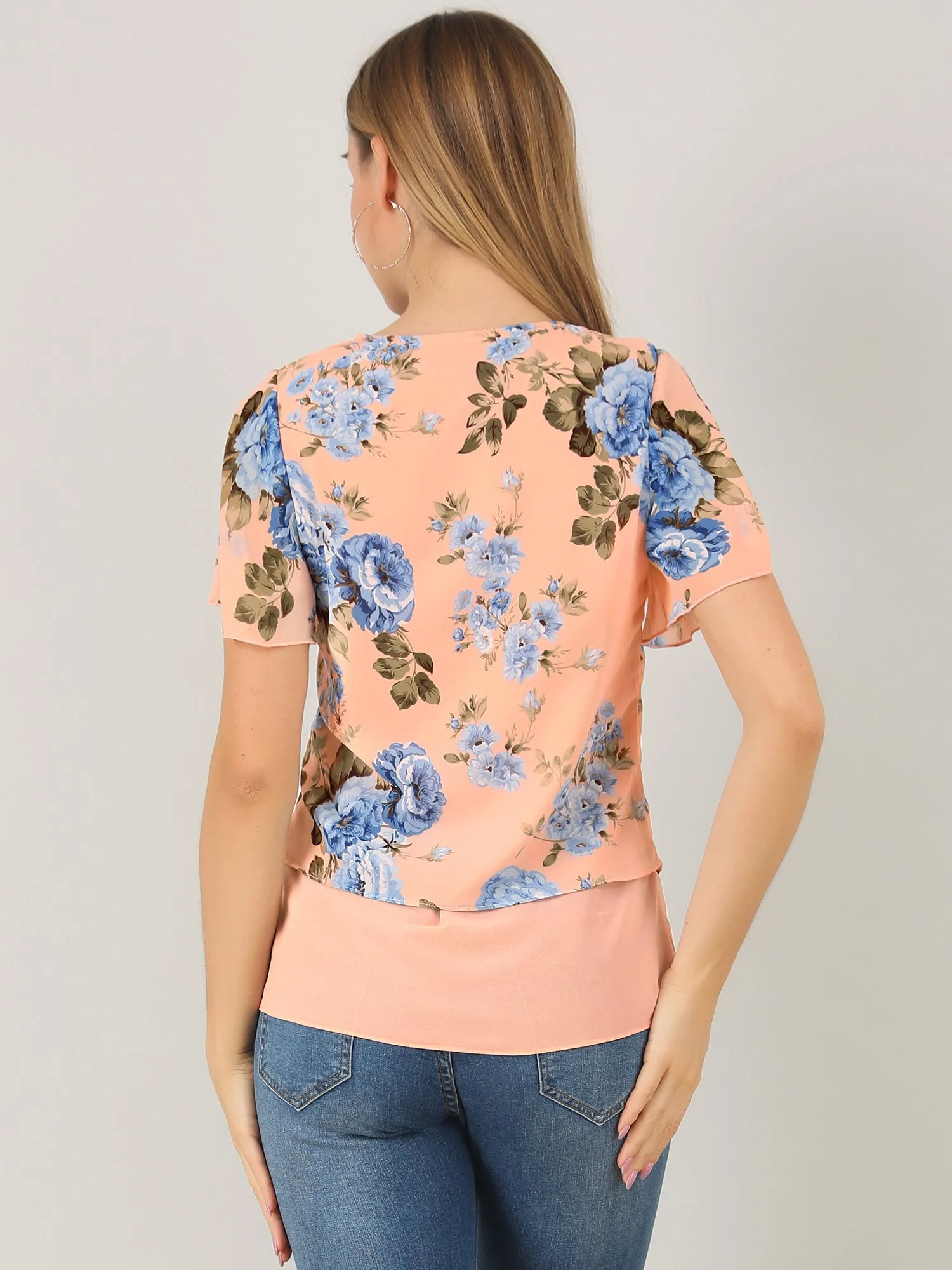 Overlay Layered Poncho Chiffon Floral Blouse Top sold by Allegra K product image thumbnail 4
