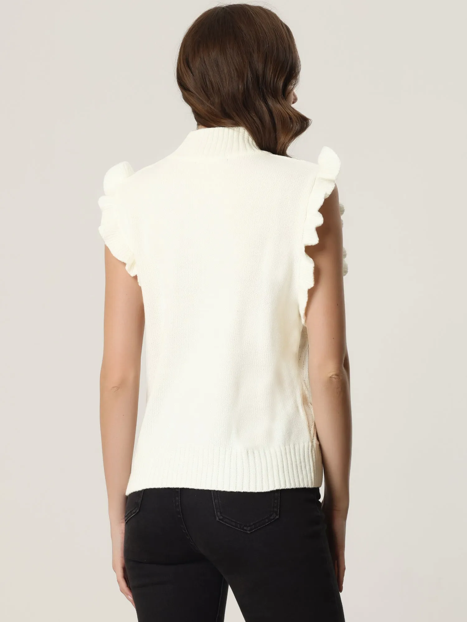 Ruffled Sleeve Mock Neck Casual Cable Knit Pullover Sweater Vest sold by Allegra K product image thumbnail 4