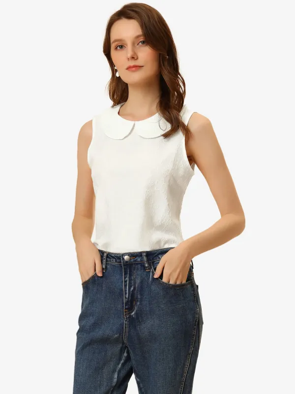 Peter Pan Collar Casual Sleeveless Jacquard Floral Tank Top sold by Allegra K