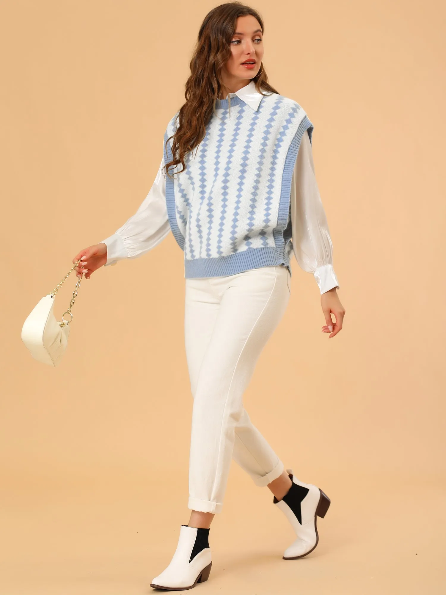 Argyle Sweater Vest Oversize Pullover Knitwear Tank Top sold by Allegra K product image thumbnail 4