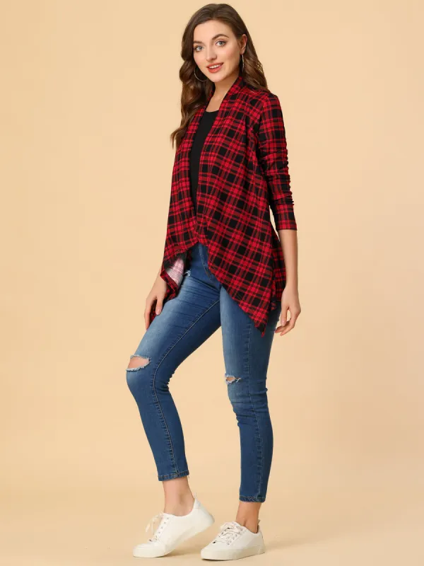 Christmas Buffalo Plaid Asymmetric Kimono Open Front Jacket sold by Allegra K
