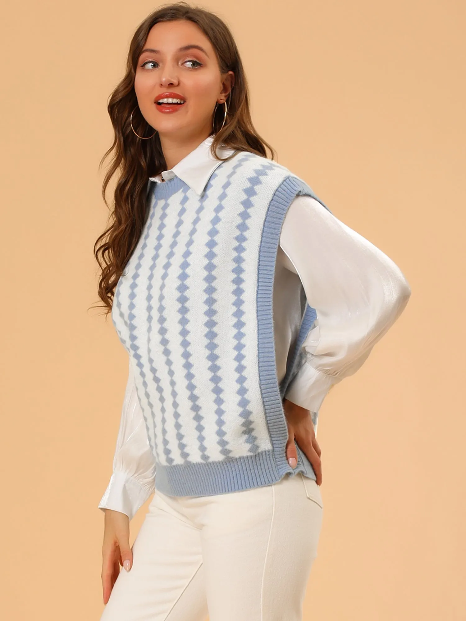 Argyle Sweater Vest Oversize Pullover Knitwear Tank Top sold by Allegra K product image thumbnail 2