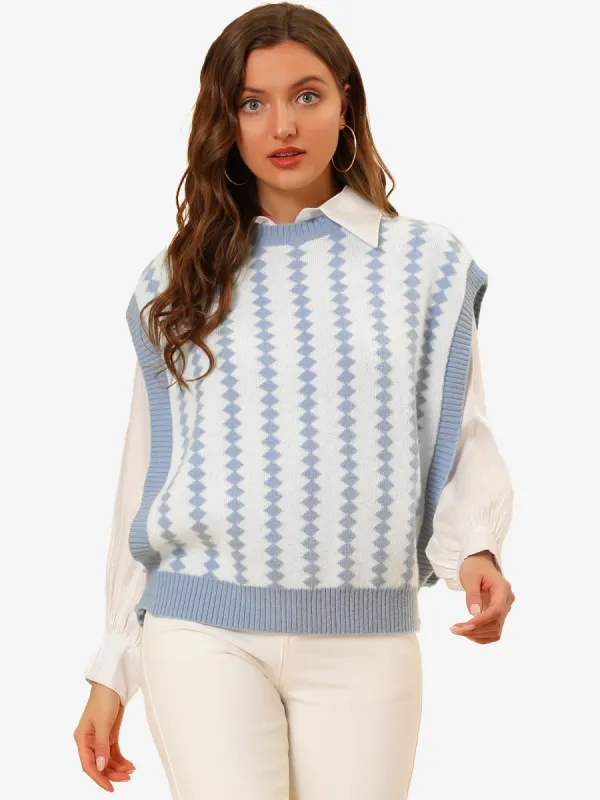 Argyle Sweater Vest Oversize Pullover Knitwear Tank Top sold by Allegra K
