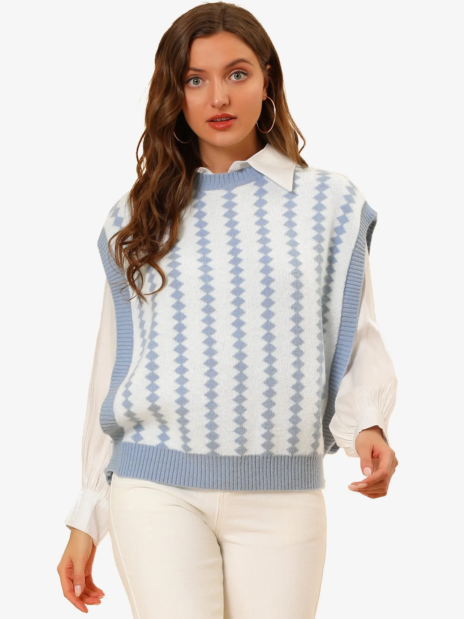 Argyle Sweater Vest Oversize Pullover Knitwear Tank Top sold by Allegra K