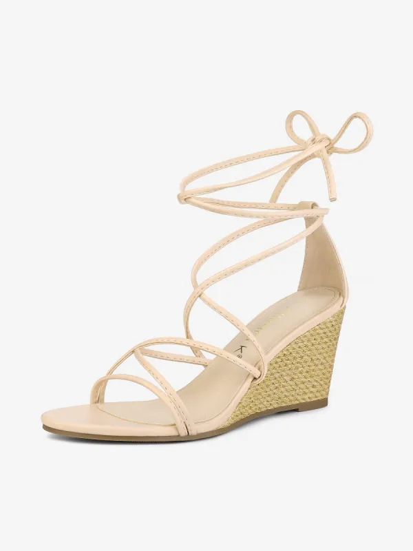 Wedge Heel Lace Up Strappy Low Wedges Sandals sold by Allegra K