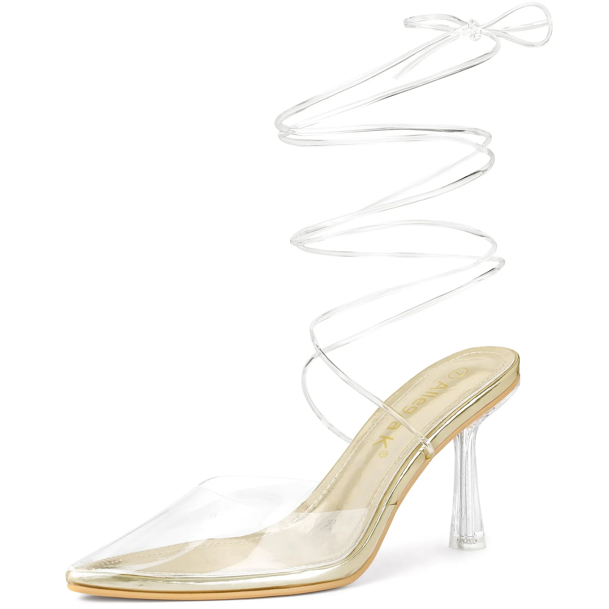 Clear Lace Up Strappy Stiletto Transparent Heel Sandals sold by Allegra K product image thumbnail 2