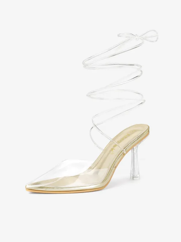 Clear Lace Up Strappy Stiletto Transparent Heel Sandals sold by Allegra K