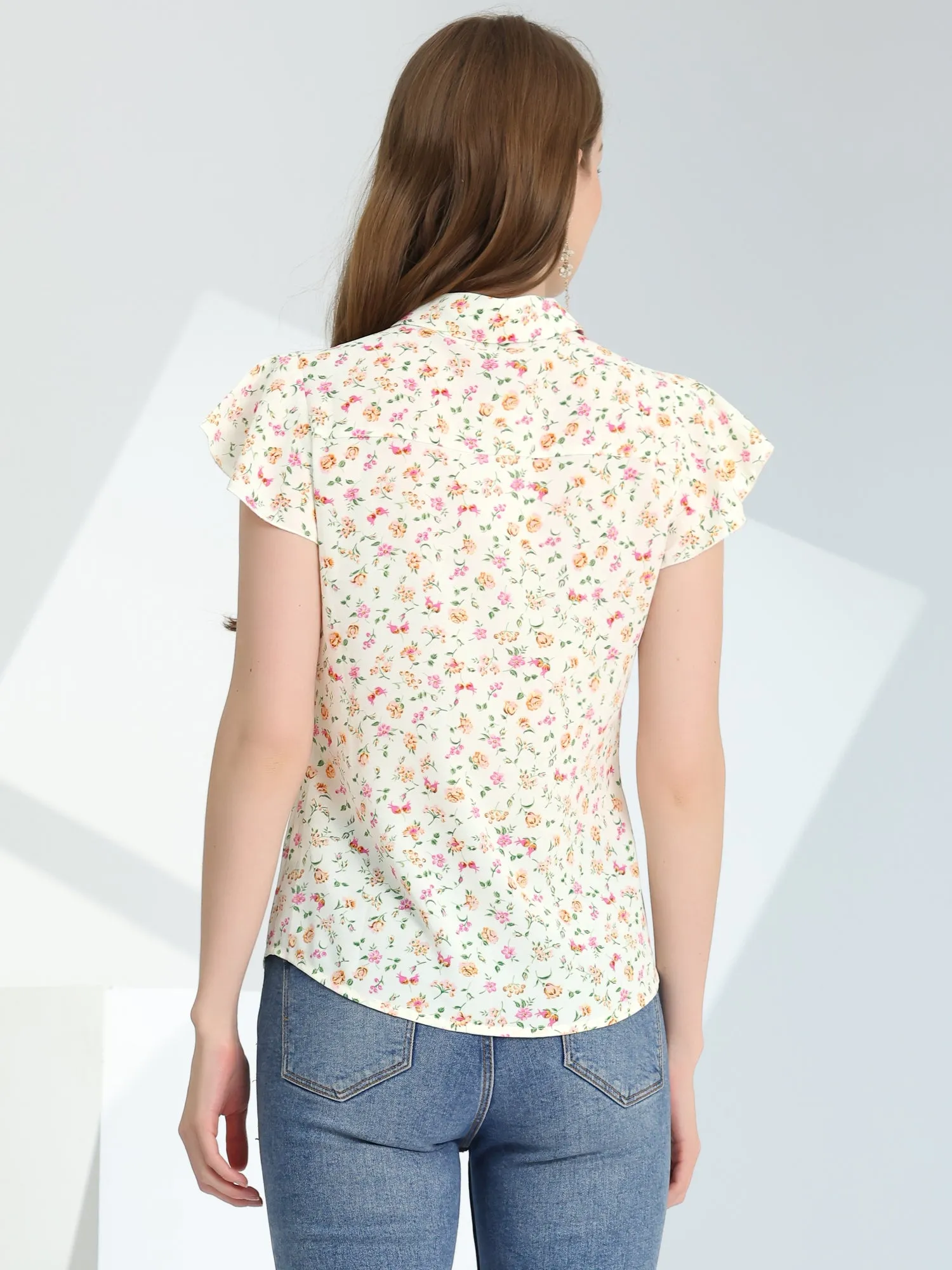 Summer Floral Collared Flare Short Sleeve Button Down Blouse sold by Allegra K product image thumbnail 4