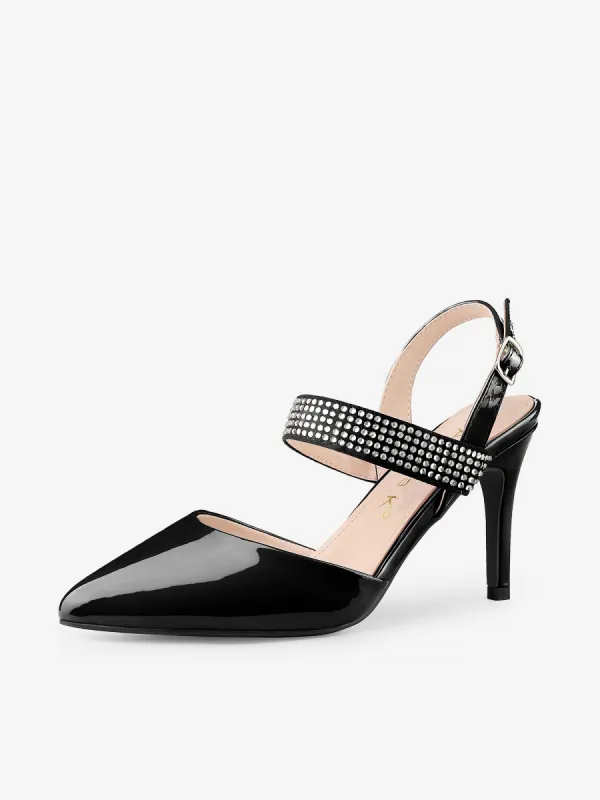 Women's Rhinestone Strap Pointed Toe Stiletto High Heel Sandal Pumps sold by Allegra K