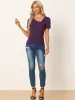 Knit Button Decor Short Sleeve Irregular Neck Ruched Side Blouse sold by Allegra K