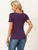 Knit Button Decor Short Sleeve Irregular Neck Ruched Side Blouse sold by Allegra K
