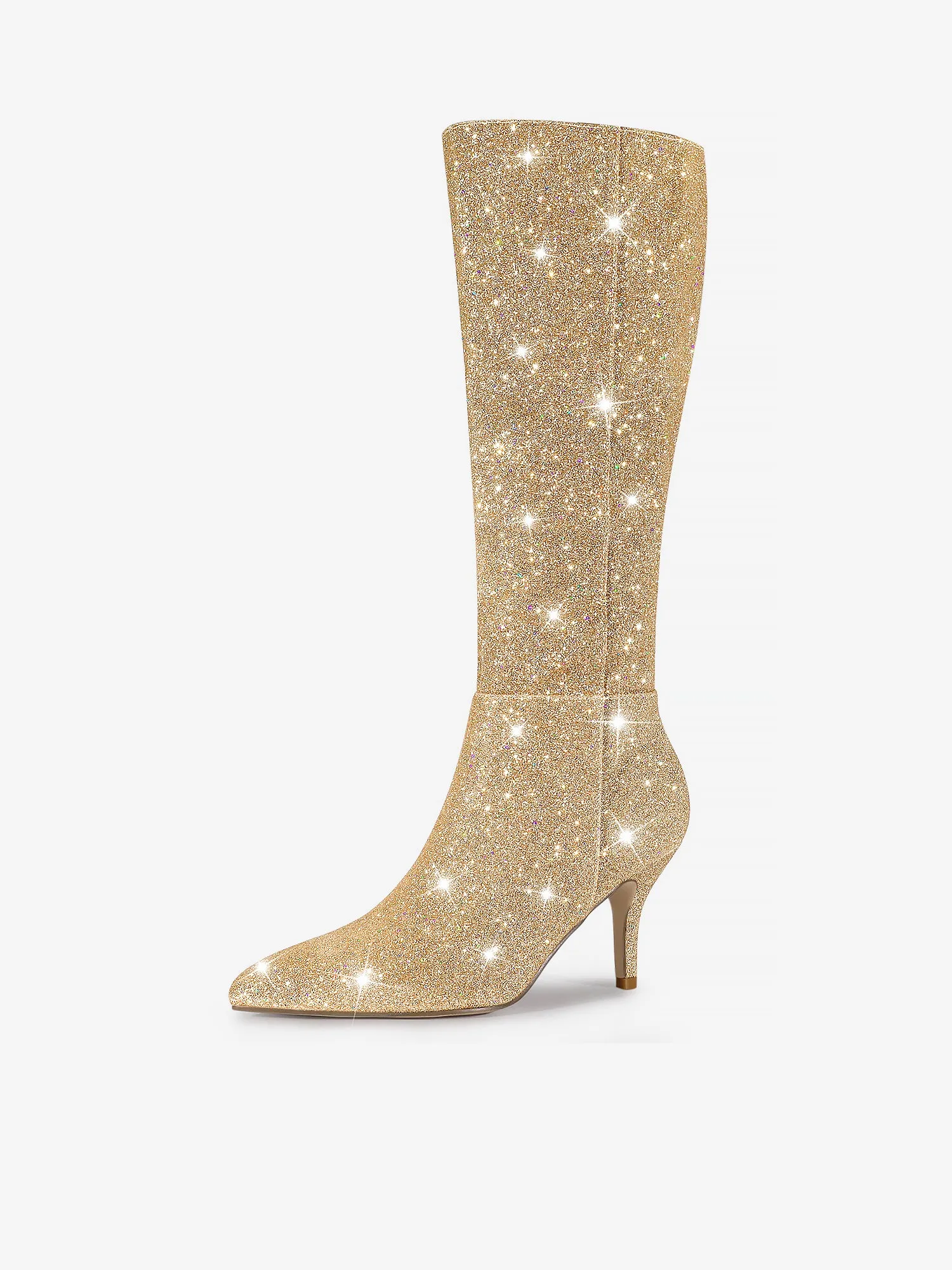 Sparkle Glitter Pointy Toe Stiletto Heel Knee High Boots sold by Allegra K
