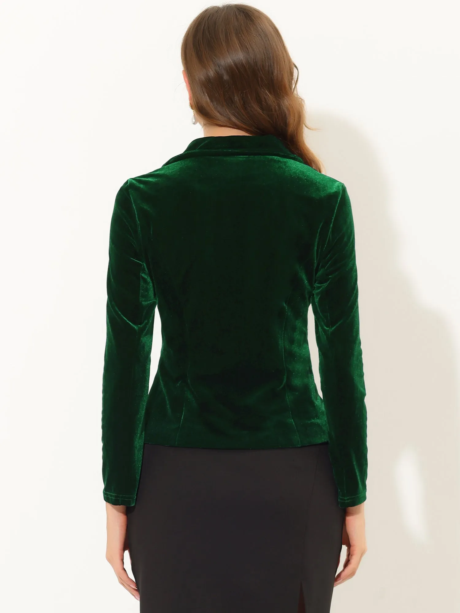 Notched Lapel Long Sleeve Office Business Button Velvet Blazer sold by Allegra K product image thumbnail 3