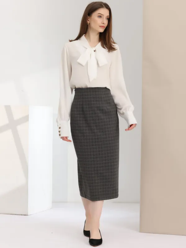 Women's Checked Plaid Printed High Waist Zipper Back Split Bodycon Midi Skirt sold by Allegra K