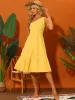 One Shoulder Sleeveless Smocked High Waist Flowy Tiered Midi Dress Sundress sold by Allegra K