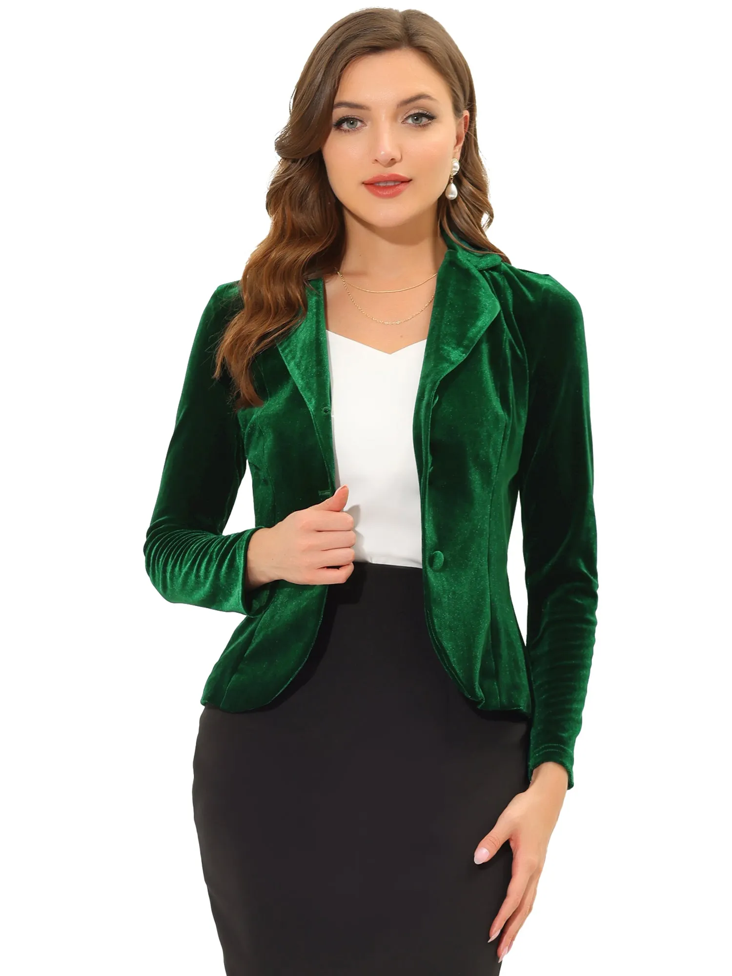 Notched Lapel Long Sleeve Office Business Button Velvet Blazer sold by Allegra K product image thumbnail 5
