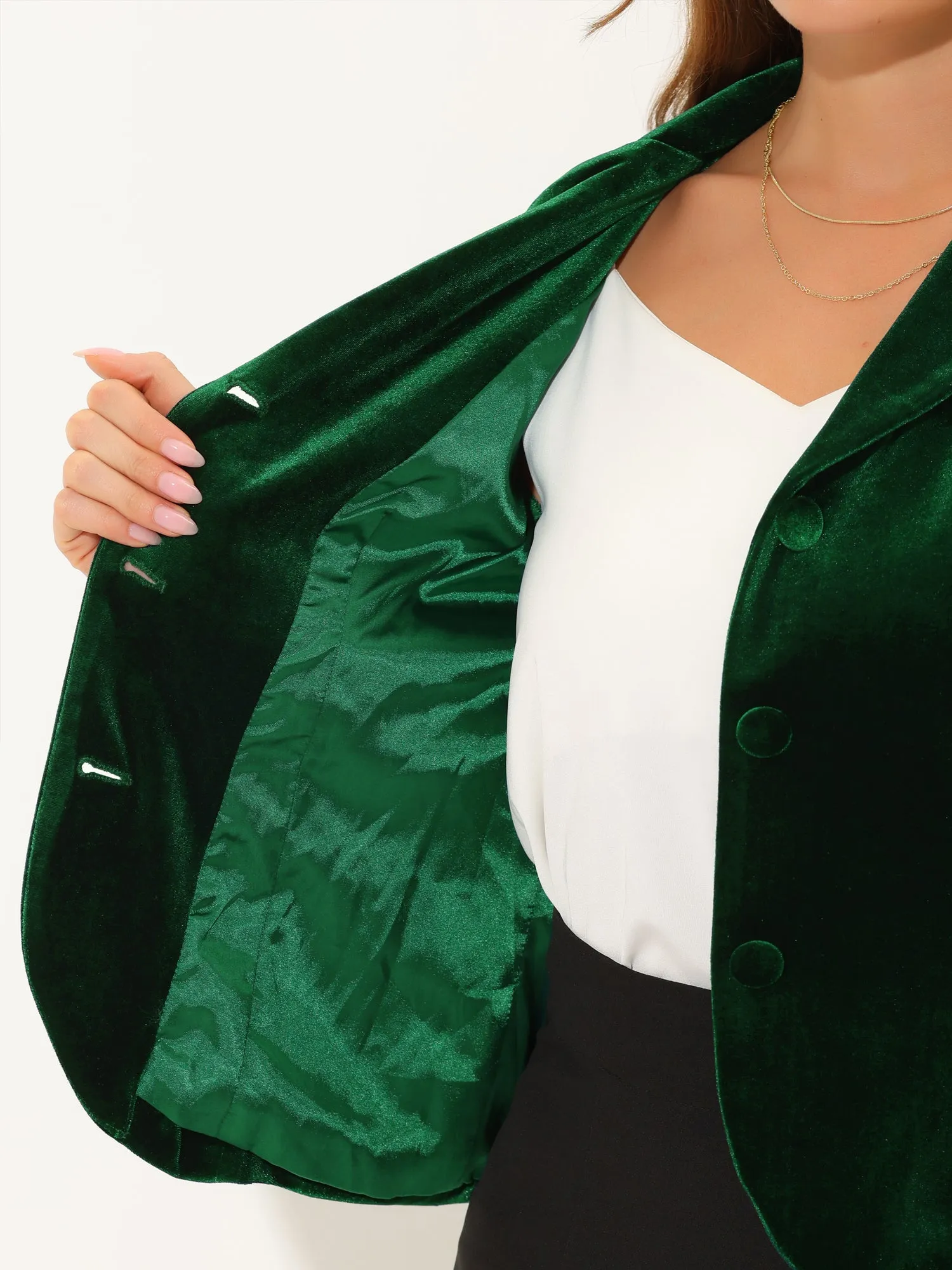 Notched Lapel Long Sleeve Office Business Button Velvet Blazer sold by Allegra K product image thumbnail 4