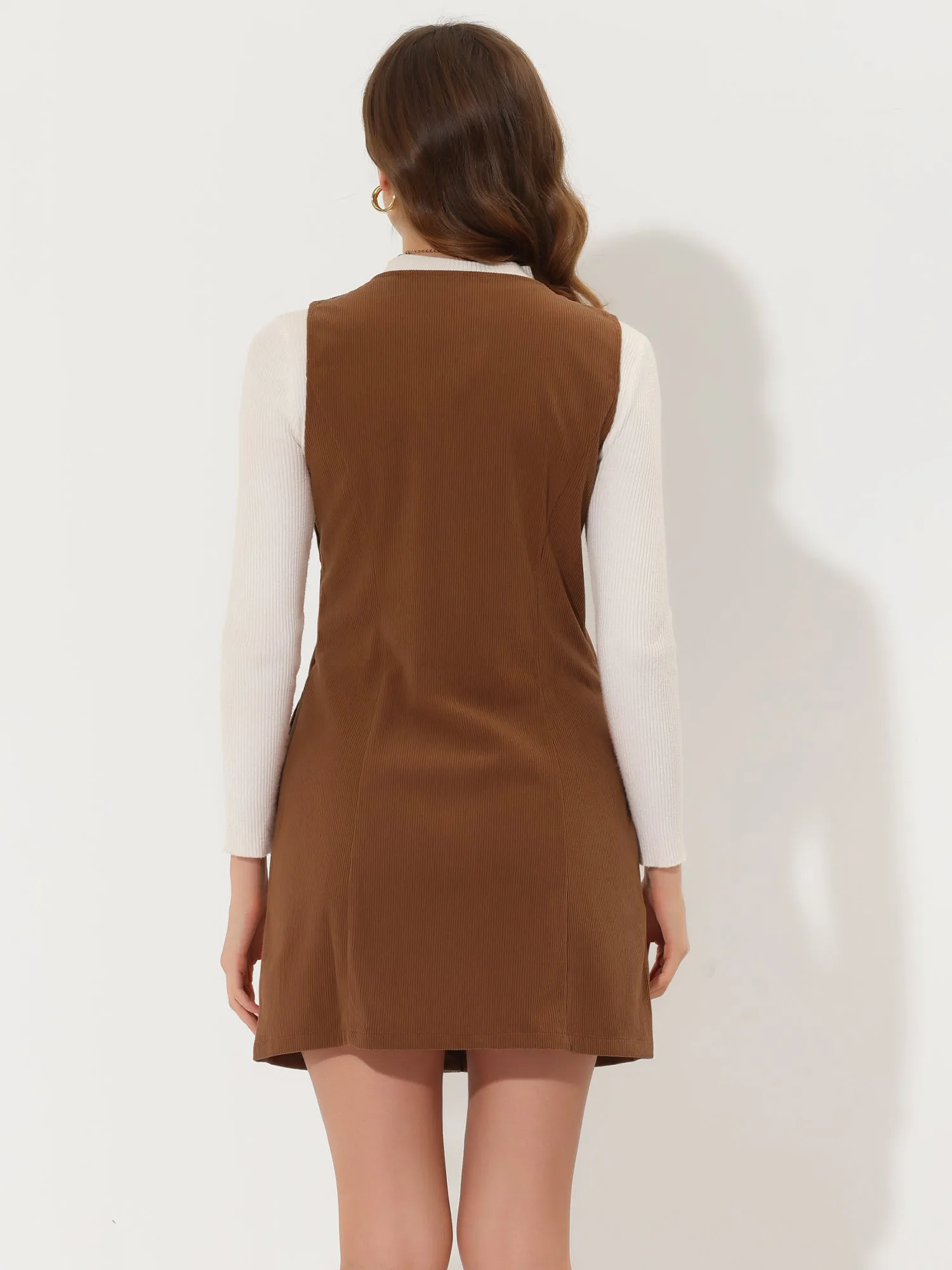 Corduroy Overall Scoop Neck Sleeveless Button Pinefore Dress sold by Allegra K product image thumbnail 2