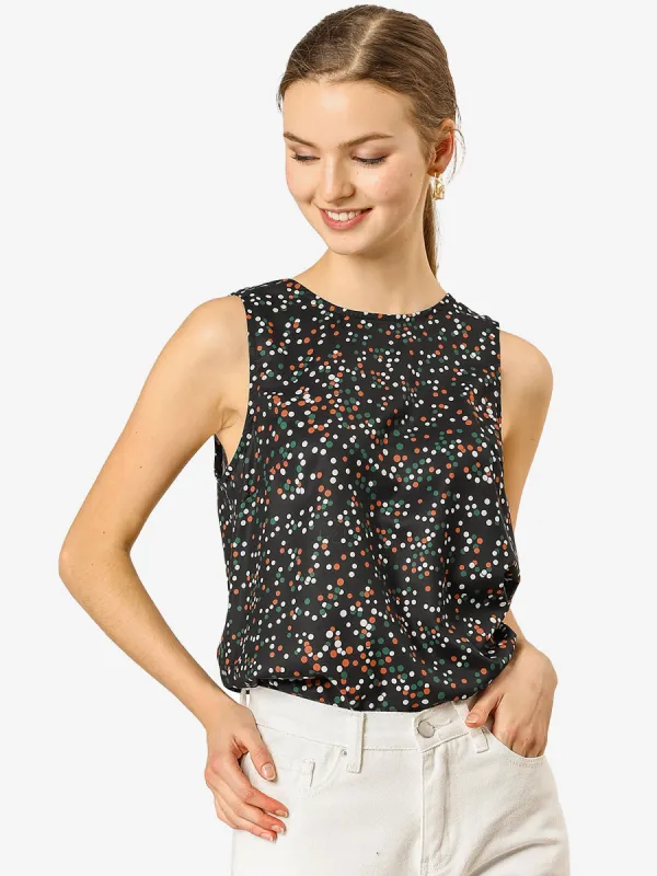 Casual Crew Neck Sleeveless Bow Back Polka Dot Blouse sold by Allegra K