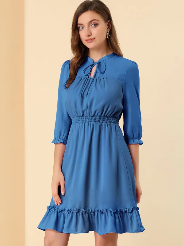 Ruffle Hem 3/4 Sleeve A-Line Smocked Short Chiffon Dress made by Allegra K