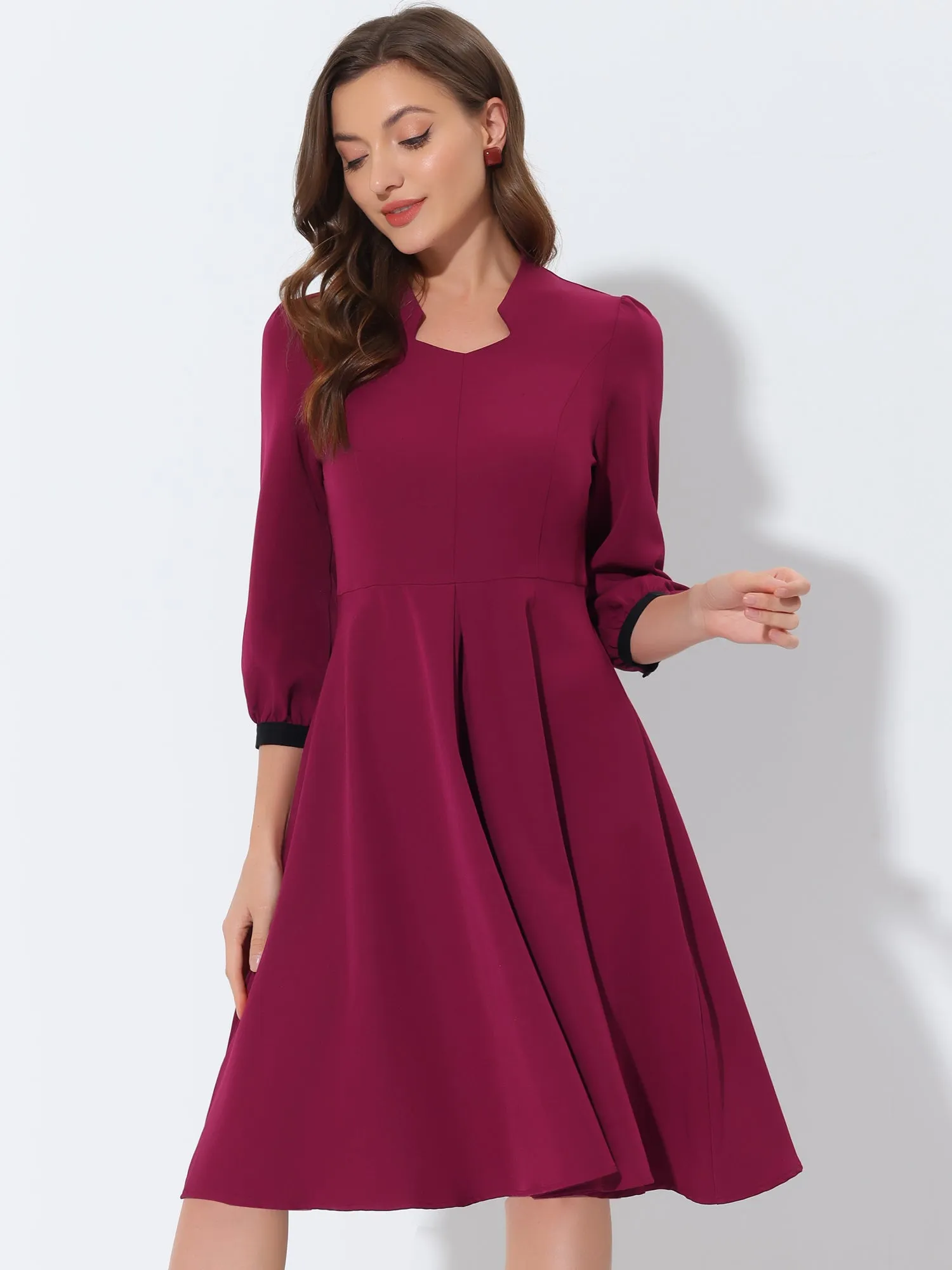 Sweetheart Neck 3/4 Sleeve Belt Waist A-Line Cocktail Dress sold by Allegra K