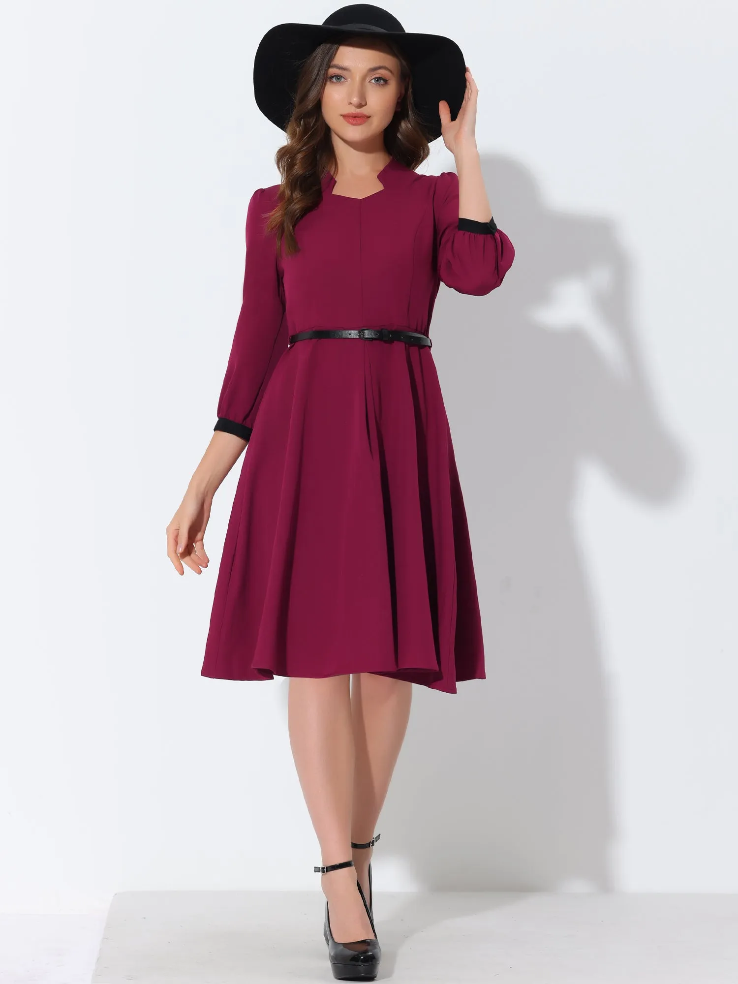 Sweetheart Neck 3/4 Sleeve Belt Waist A-Line Cocktail Dress sold by Allegra K product image thumbnail 2