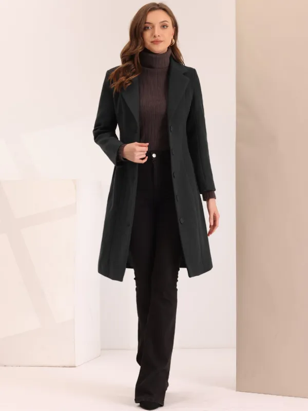 Notched Lapel Single Breasted Work Long Winter Coat sold by Allegra K