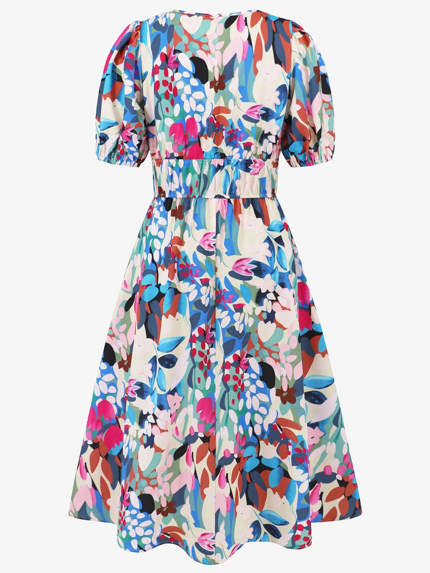 Casual V Neck Puff Sleeve Floral Midi A-Line Dress sold by Allegra K product image thumbnail 4