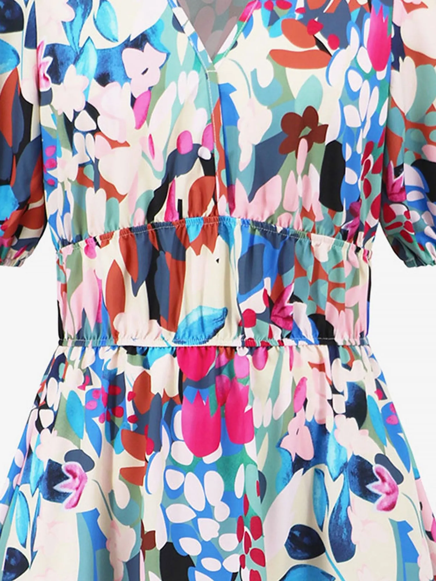 Casual V Neck Puff Sleeve Floral Midi A-Line Dress sold by Allegra K product image thumbnail 5