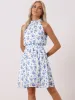 Halter Neck Sleeveless Smocked Waist Floral Mini Dress sold by Allegra K