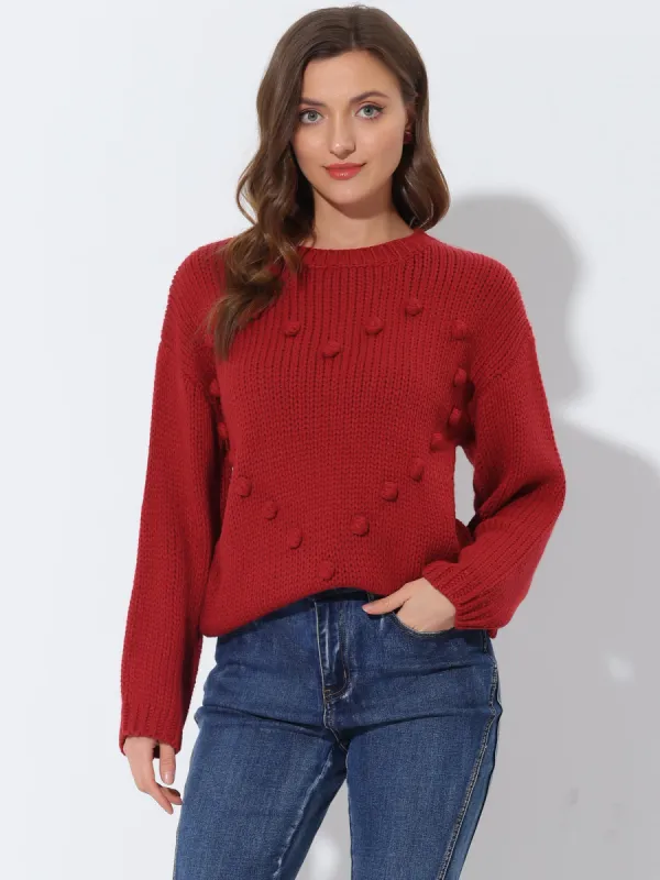 Heart Pattern Crew Neck Drop Shoulder Casual Knit Pullover Sweater sold by Allegra K