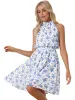 Halter Neck Sleeveless Smocked Waist Floral Mini Dress sold by Allegra K