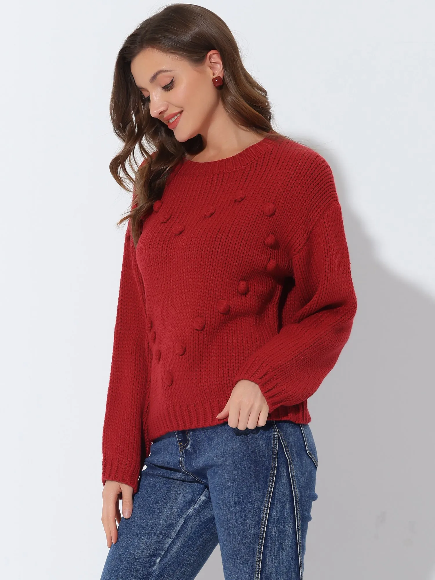 Heart Pattern Crew Neck Drop Shoulder Casual Knit Pullover Sweater sold by Allegra K product image thumbnail 2