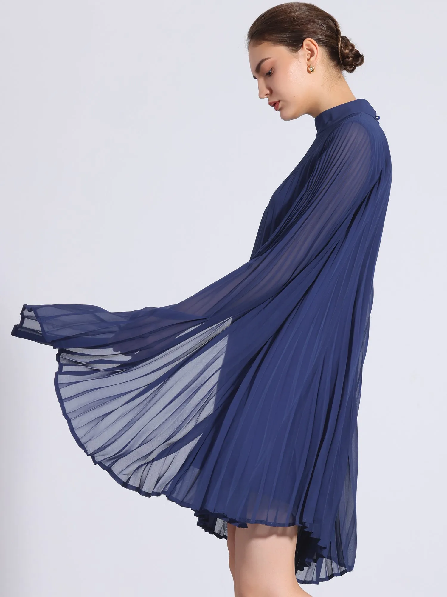 Loose Flowy Cloak Sleeve Cape Pleated Chiffon Mini Dress sold by Allegra K product image thumbnail 3