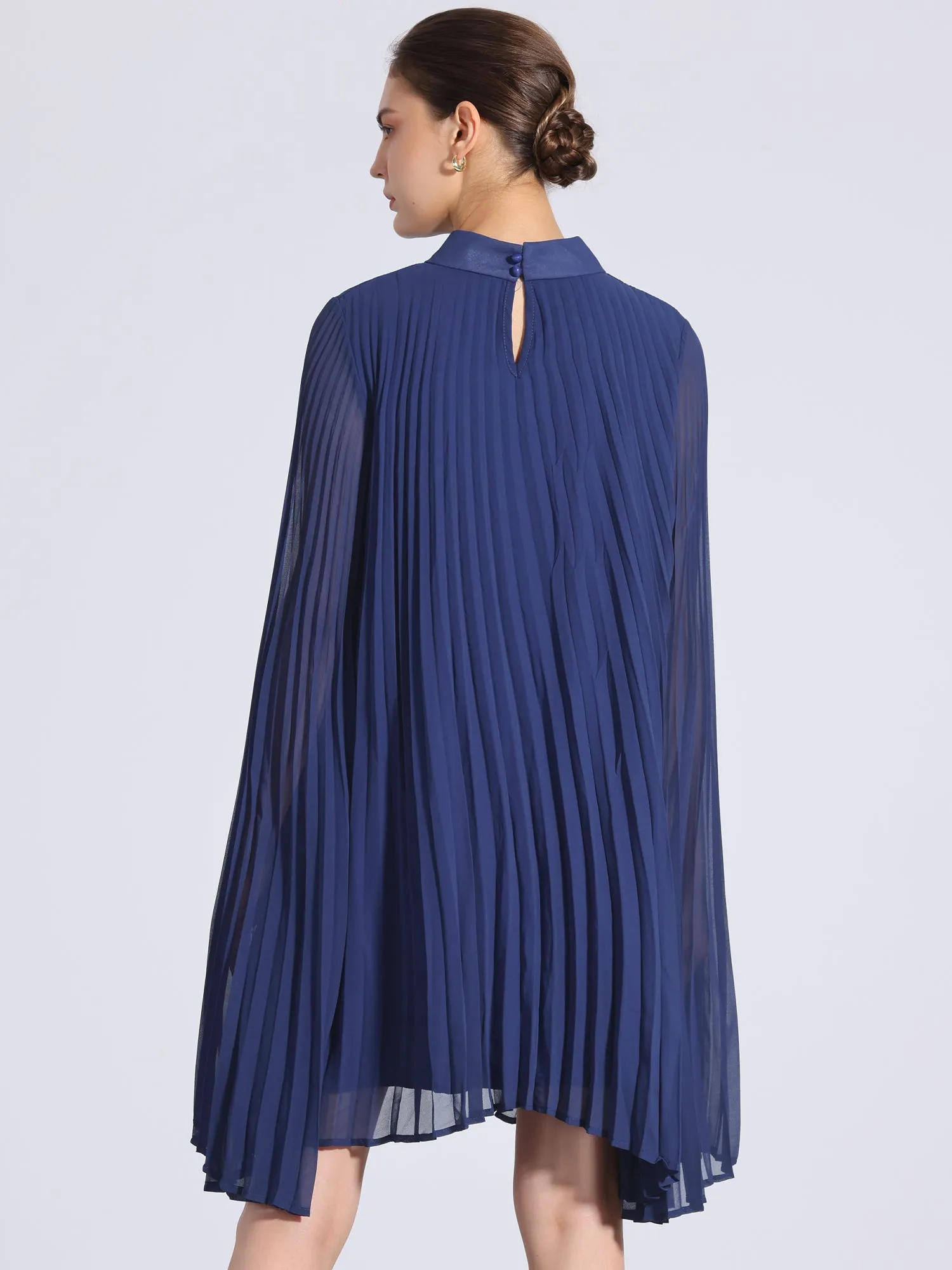 Loose Flowy Cloak Sleeve Cape Pleated Chiffon Mini Dress sold by Allegra K product image thumbnail 2
