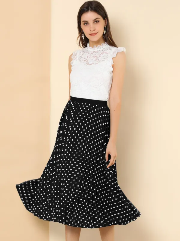 Polka Dots Elastic Waist Pleated Swing A-Line Midi Skirt sold by Allegra K