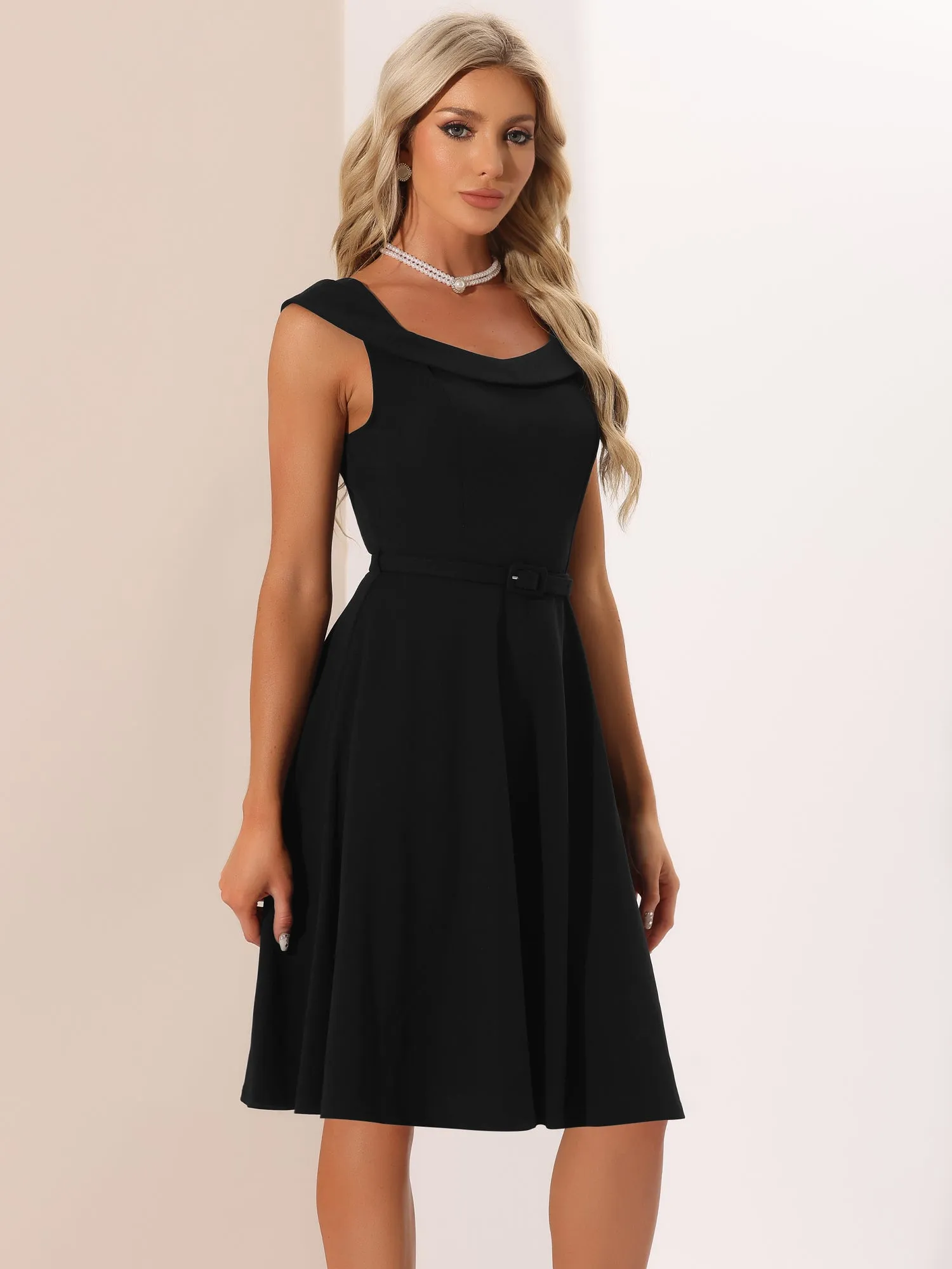 Vintage Dress 1950s Retrp Scoop Neck Formal Cocktail Swing Dress sold by Allegra K