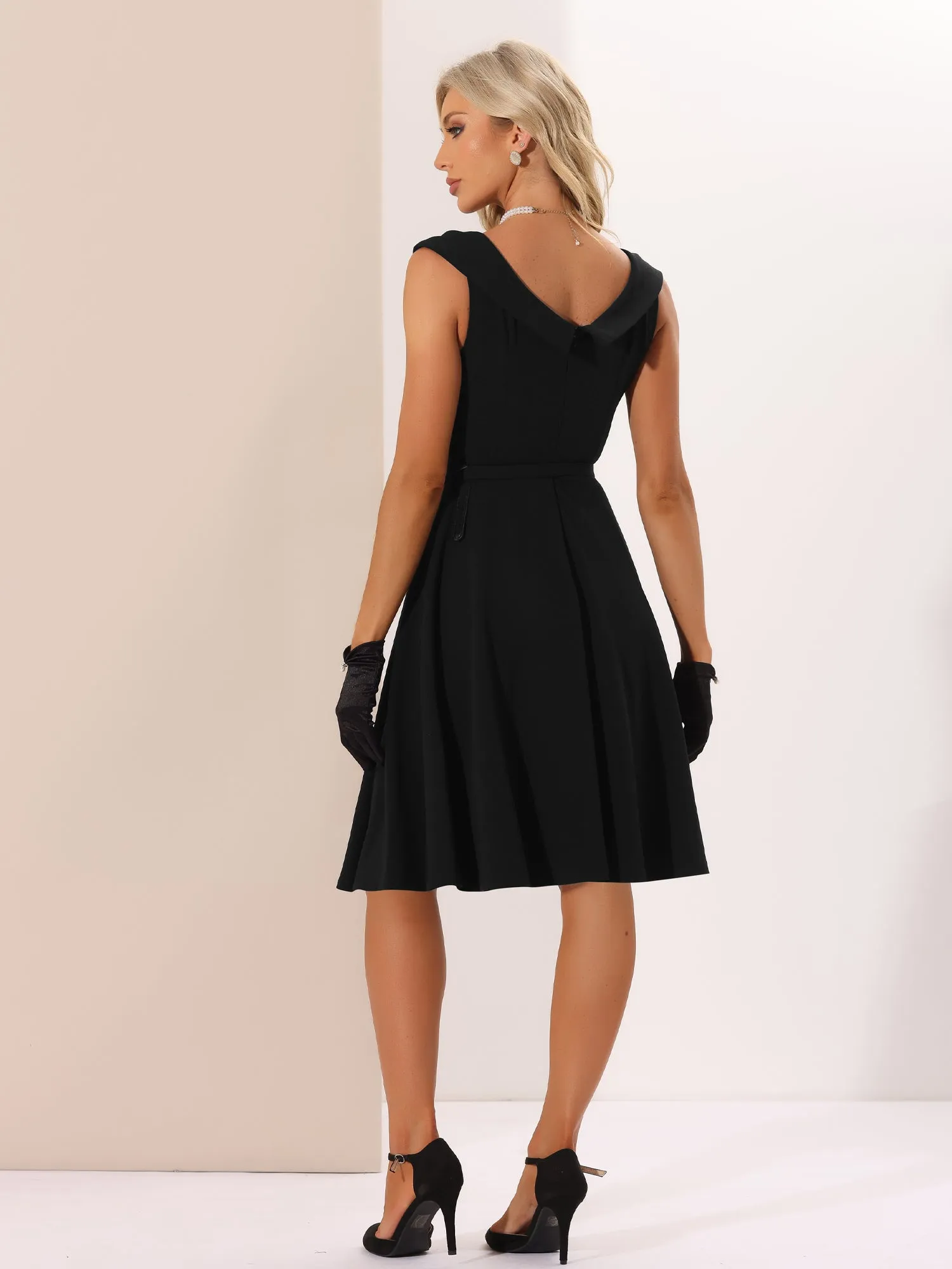 Vintage Dress 1950s Retrp Scoop Neck Formal Cocktail Swing Dress sold by Allegra K product image thumbnail 3