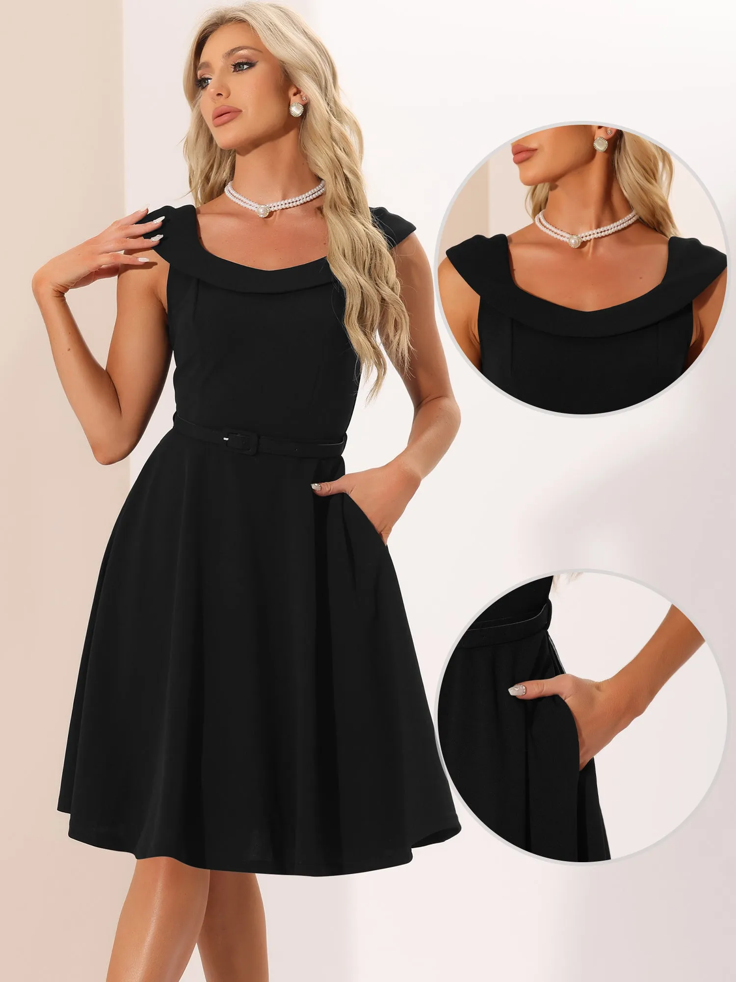 Vintage Dress 1950s Retrp Scoop Neck Formal Cocktail Swing Dress sold by Allegra K product image thumbnail 2