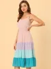 Summer Spaghetti Strap V Neck Flowy Swing Chiffon Midi Dress Sundress sold by Allegra K