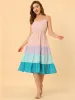Summer Spaghetti Strap V Neck Flowy Swing Chiffon Midi Dress Sundress sold by Allegra K