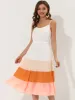 Summer Spaghetti Strap V Neck Flowy Swing Chiffon Midi Dress Sundress sold by Allegra K