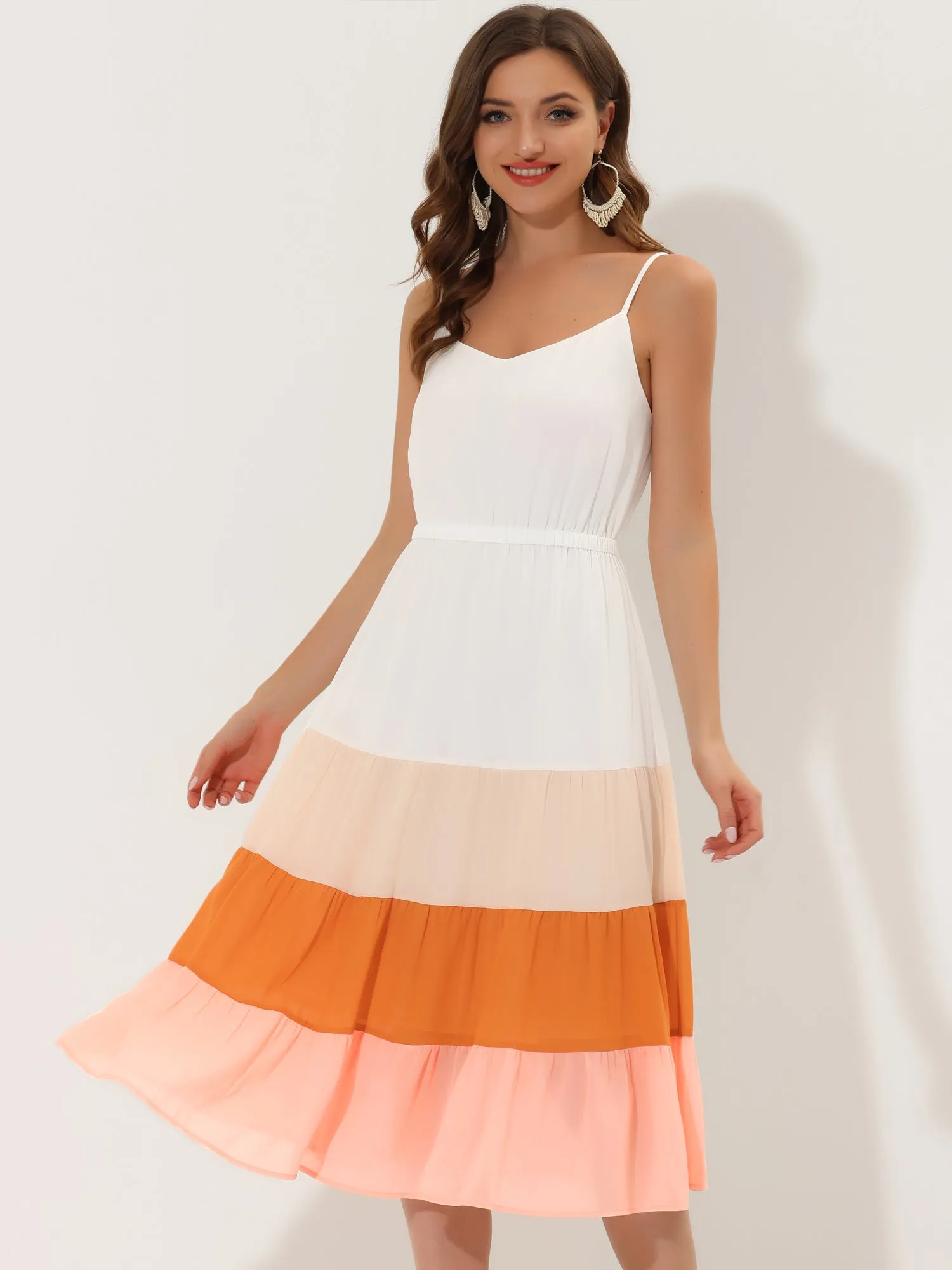 Summer Spaghetti Strap V Neck Flowy Swing Chiffon Midi Dress Sundress sold by Allegra K product image thumbnail 4