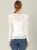 Retro Semi Sheer Puff Long Sleeve Embroidery Lace Blouse sold by Allegra K